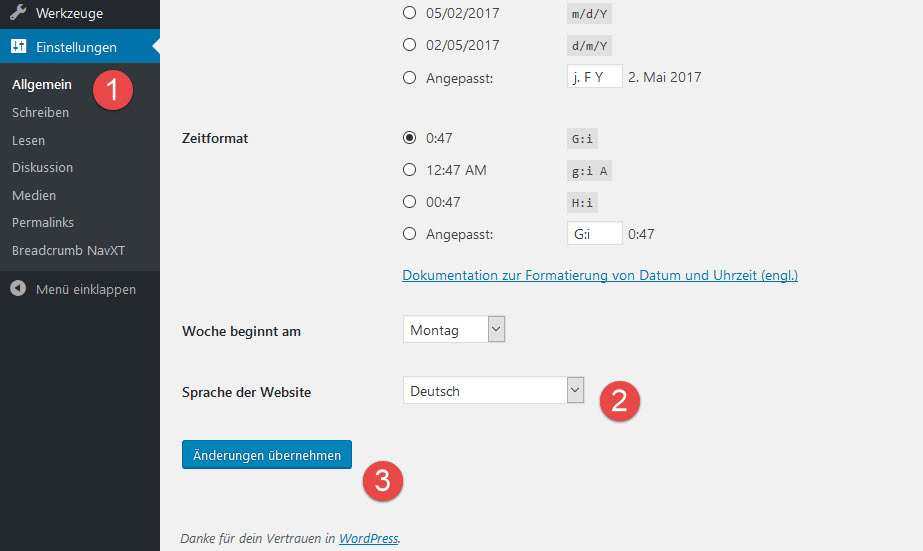Vorbereitung für WordPress in deutscher Sprache