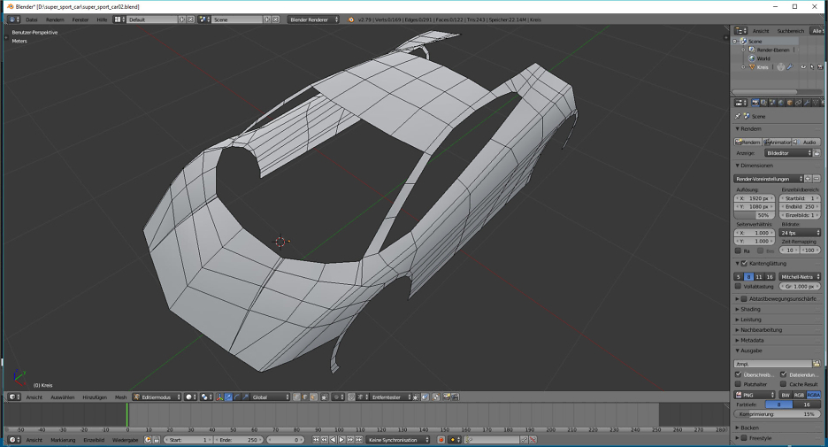 3D-Modelling von einem Supersportwagen nach Blaupausen