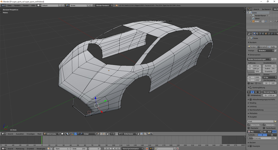 3D-Modelling von einem Supersportwagen nach Blaupausen