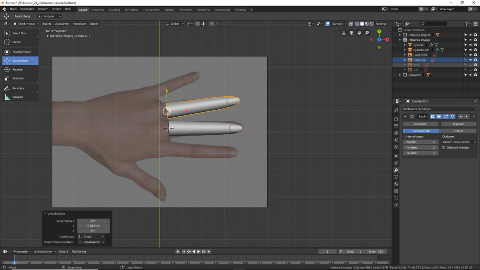 Modellierung der Finger mit Blender