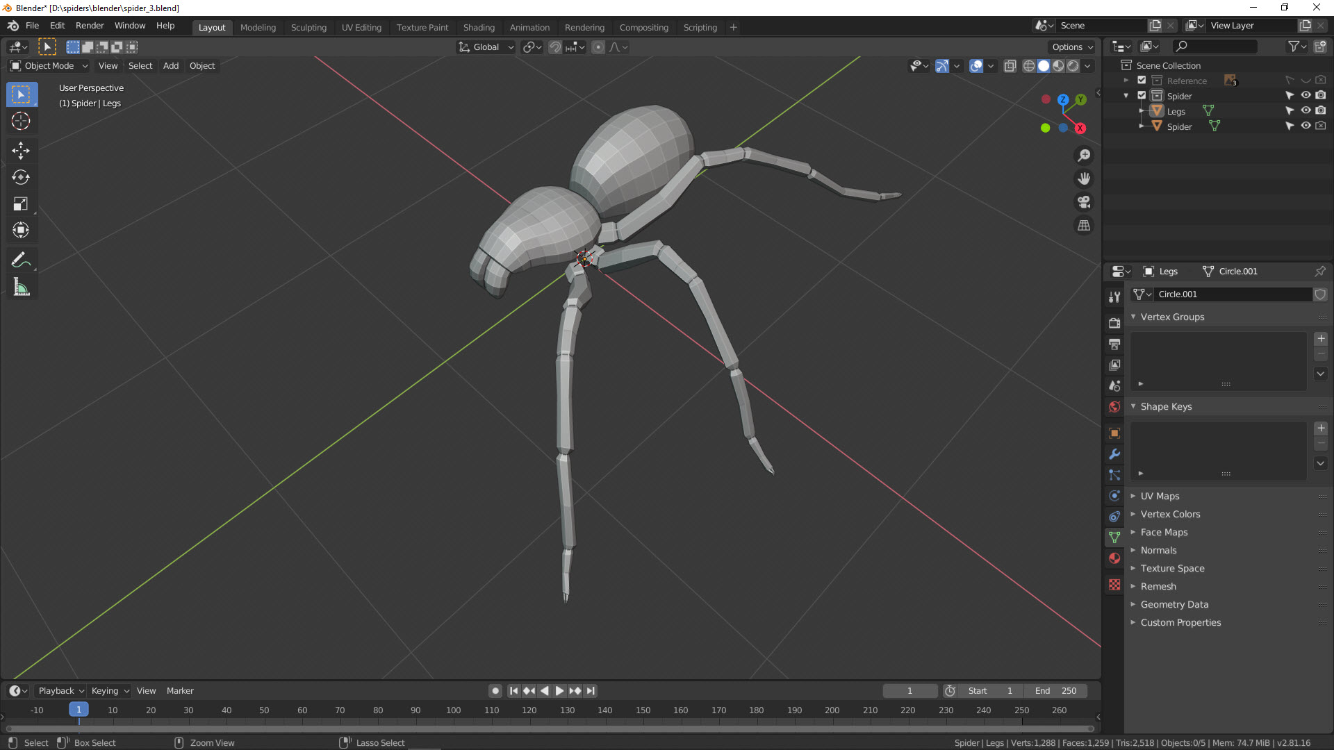3D Modellierung einer Spinne in Blender Bild 13
