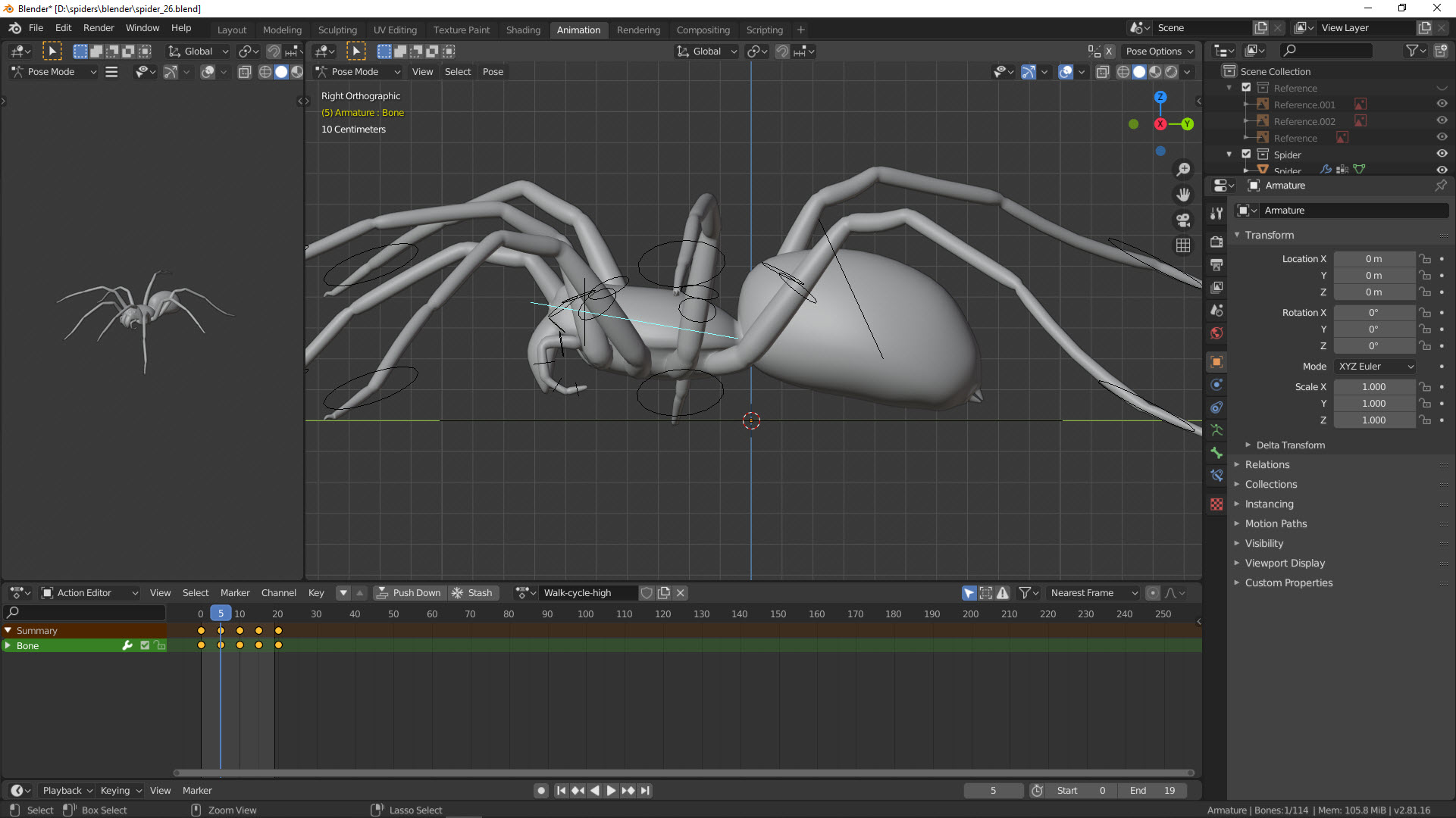 Animation einer Spinne in Blender