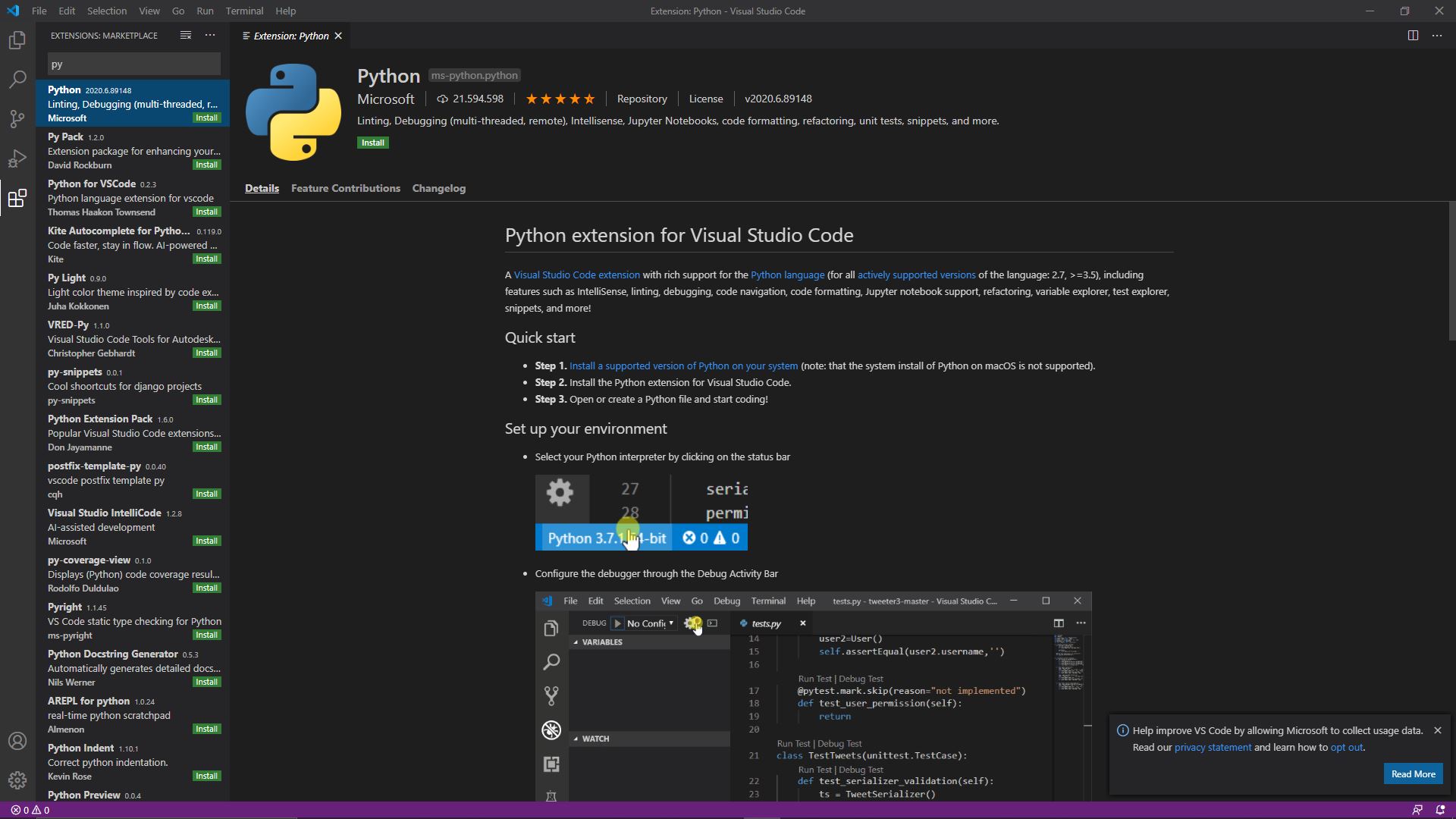 Python extension for Visual Studio Code