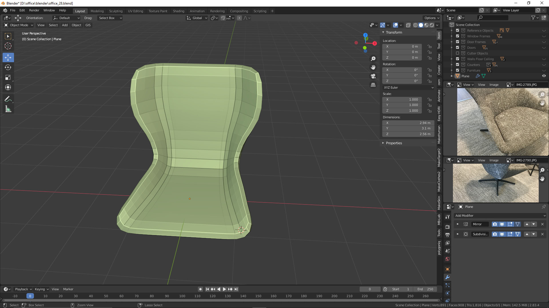 Visualisierung: Sessel 3D Visualisierung mit Blender