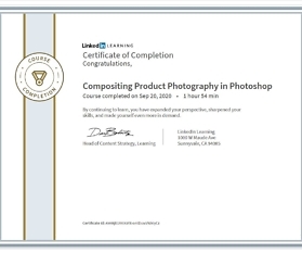 Meine Abschlussbescheinigung für den Kurs „Compositing Product Photography in Photoshop“