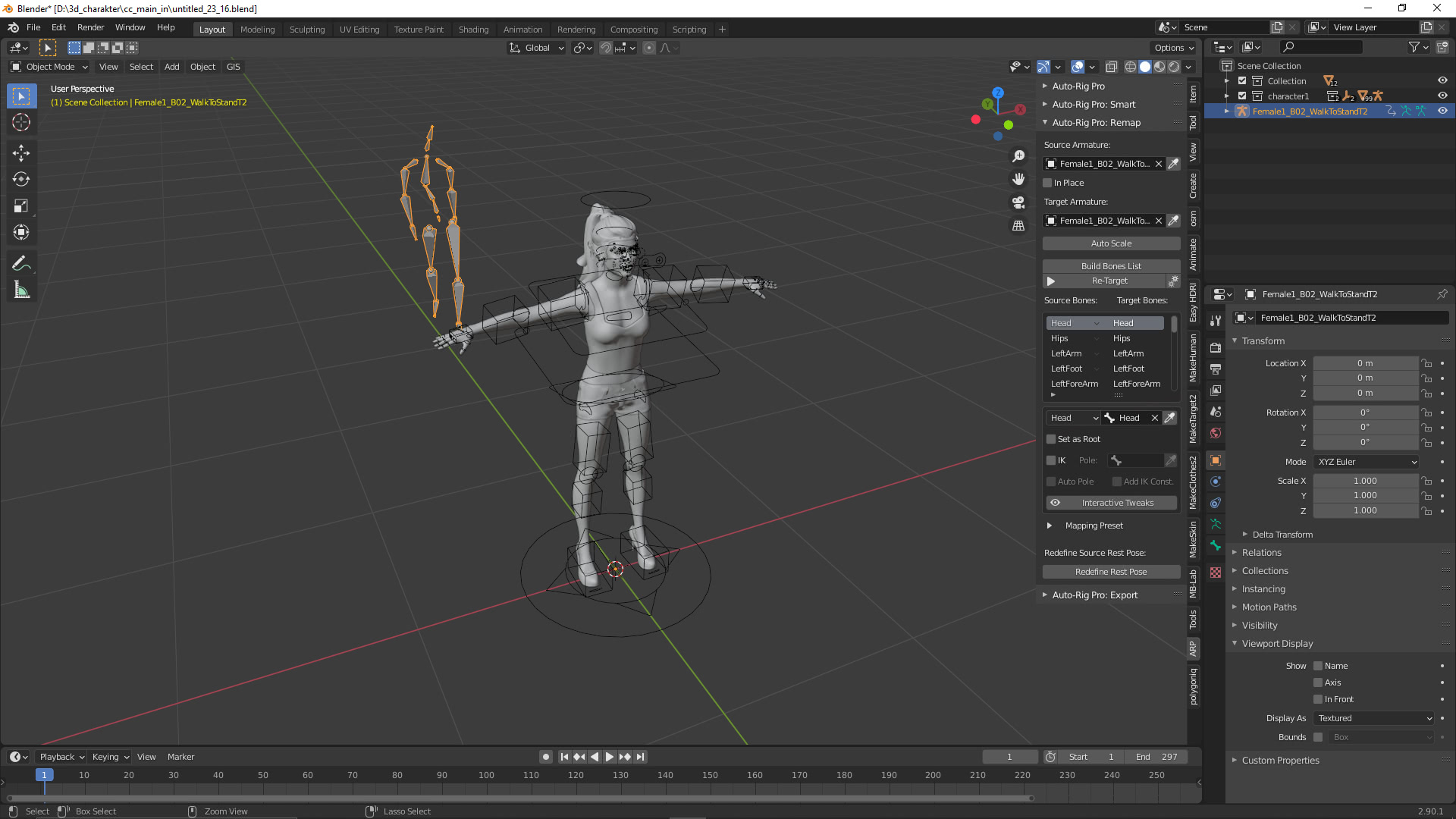 Der 3D-Charakter lernt laufen