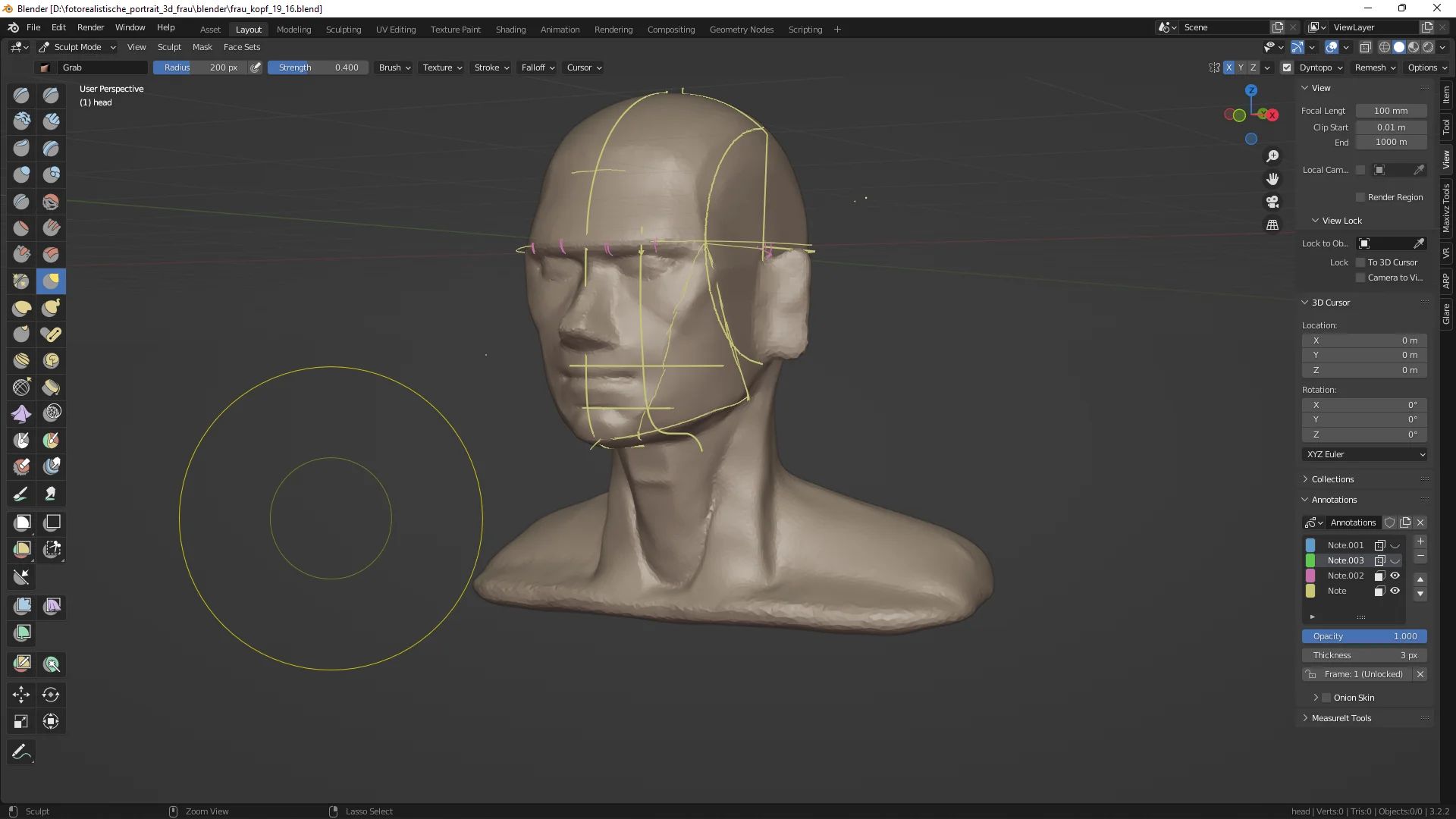 Kopfproportionen: digitale Bildhauerei in Blender