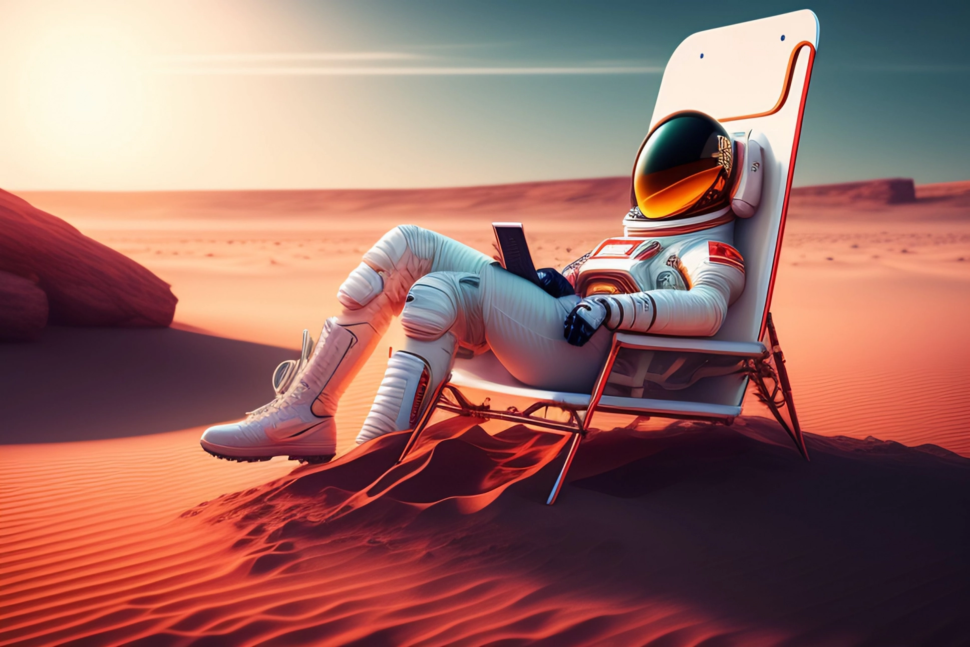 R23, der auf dem Mars in einem Strandkorb das Jahr 2023 plant
