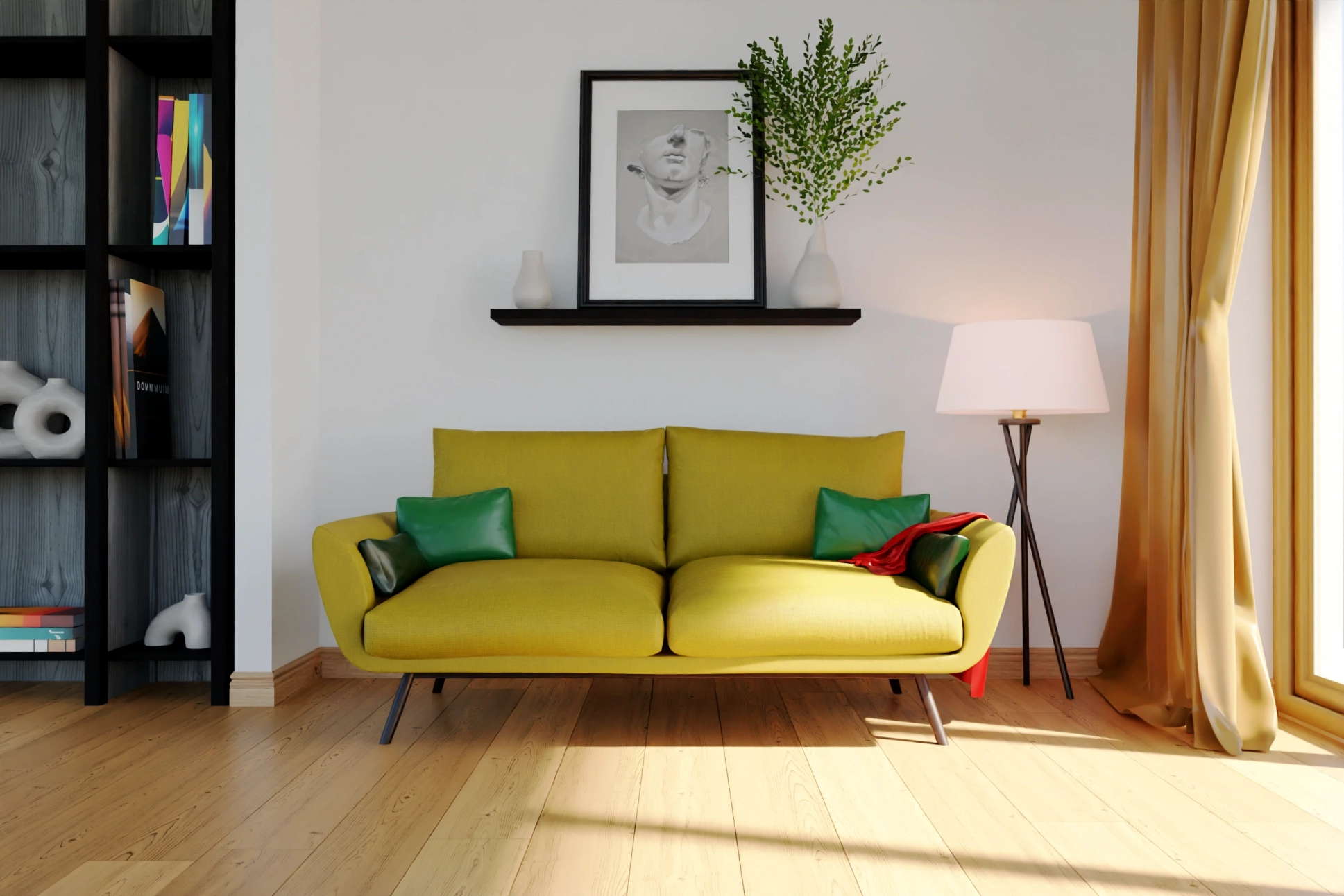 3D-Innenraumvisualisierung skandinavisches Sofa