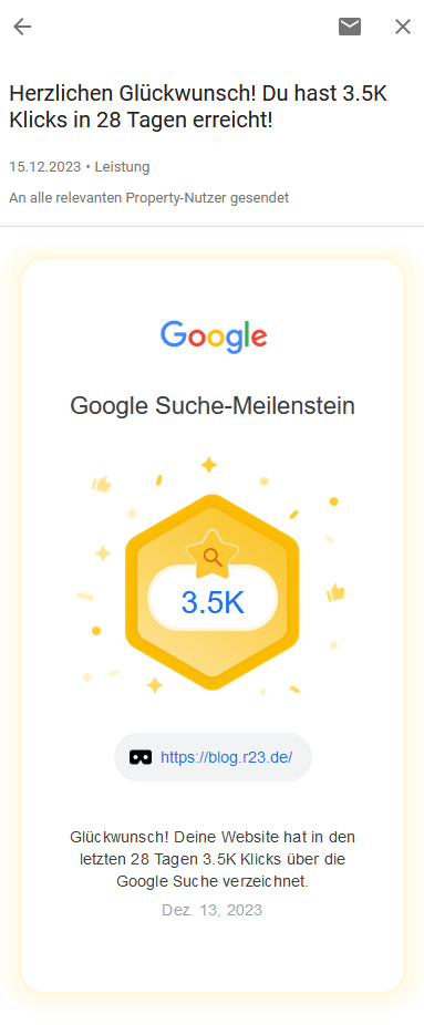 Google Suche Meilenstein 3.500 Klicks