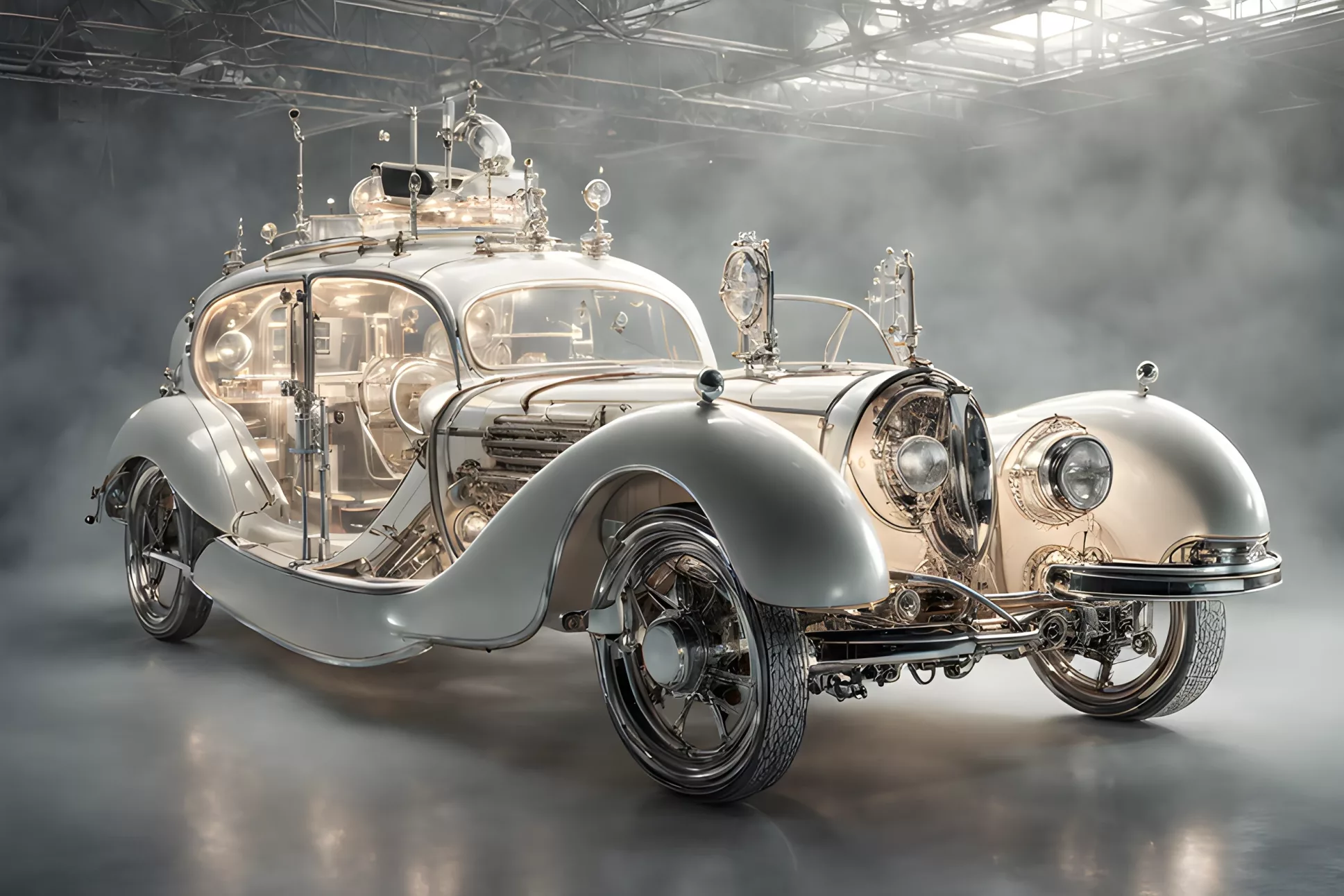 Die futuristische Vergangenheit. Ein Steampunk-Design Concept Car.